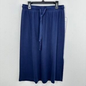 Caslon Navy Knit Ribbed Midi Skirt Side Slit Drawstring Waist Casual Comfort‎